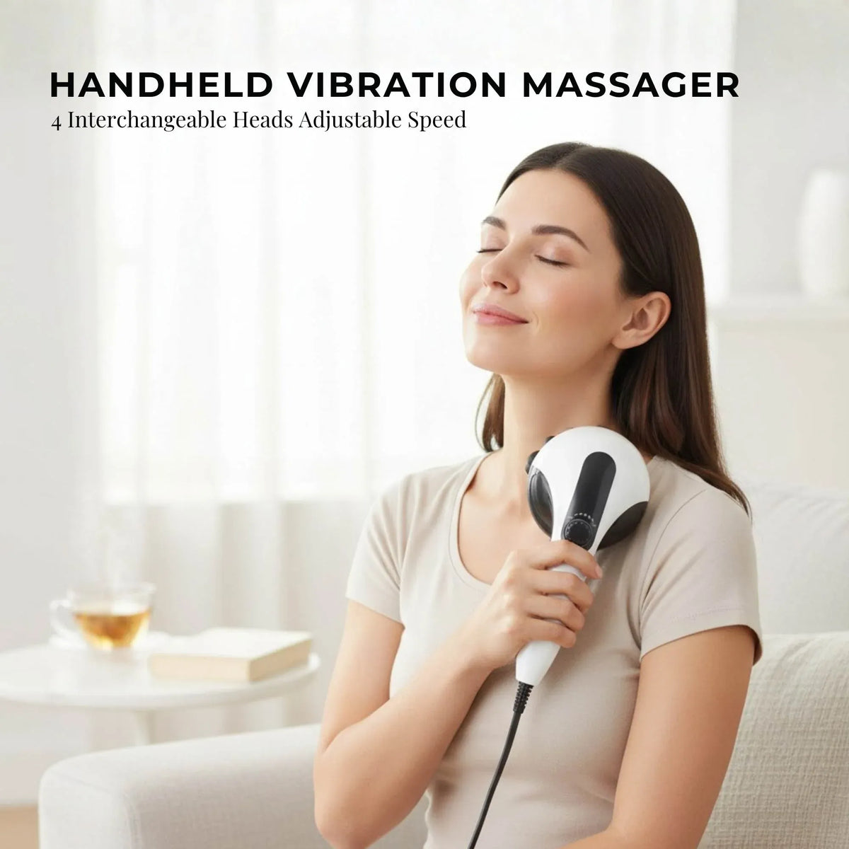Orku Handheld Body Massager 4 Heads Adjustable Speed 28W Black