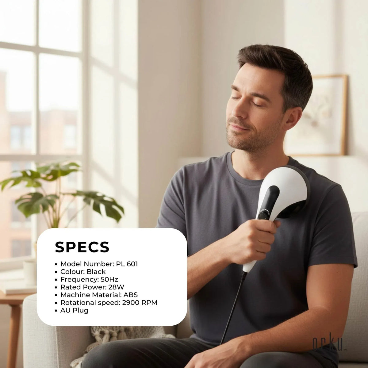 Orku Handheld Body Massager 4 Heads Adjustable Speed 28W Black