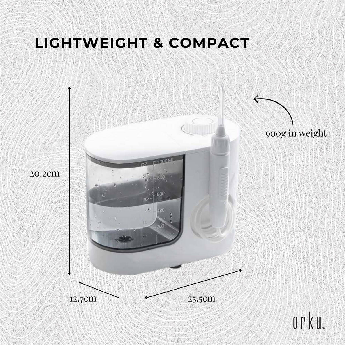 Orku 1000ml Water Flosser Electric Oral Irrigator - Adjustable Pressure White
