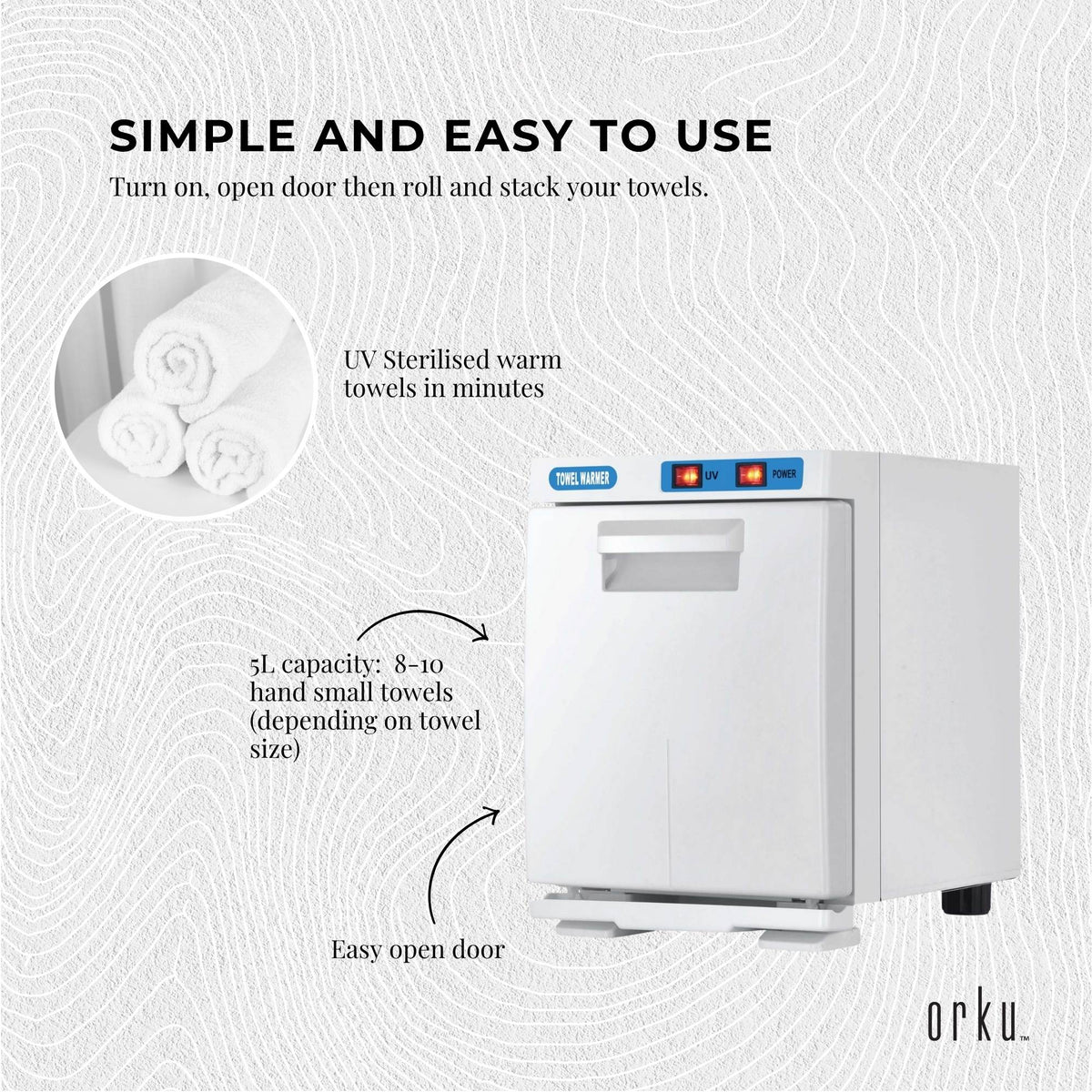 Orku 5L White Electric Hand Towel Warmer Mini UV Steriliser Cabinet Salon Heater
