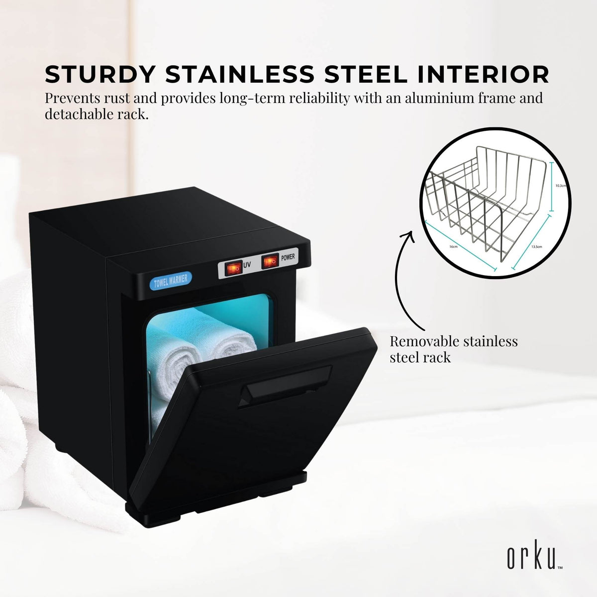 Orku 5L Black Electric Hand Towel Warmer Mini UV Steriliser Cabinet Salon Heater