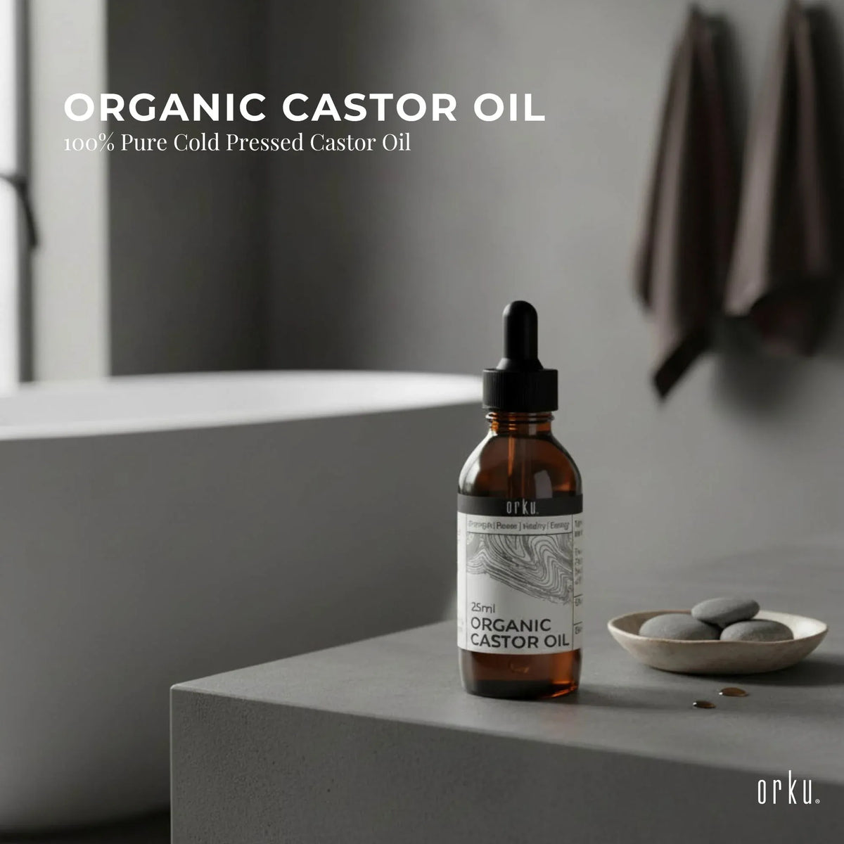 Orku 25ml Organic Castor Oil + Dropper - Hexane Free Cold Pressed