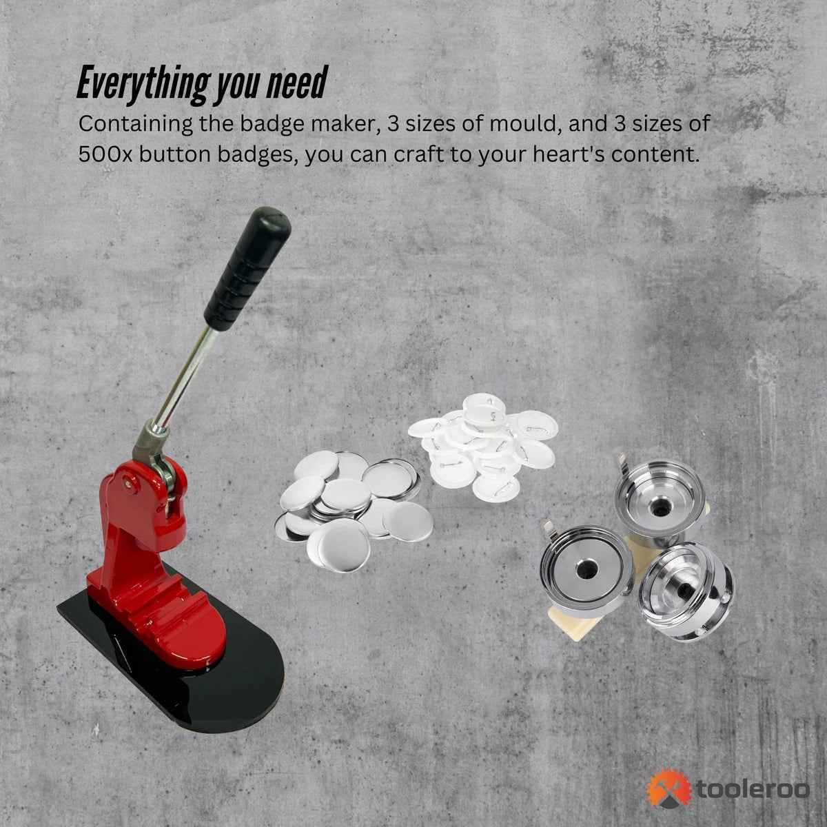 Tooleroo Button Badge Making Set - Maker + Moulds + Badges 25mm 32mm 58mm