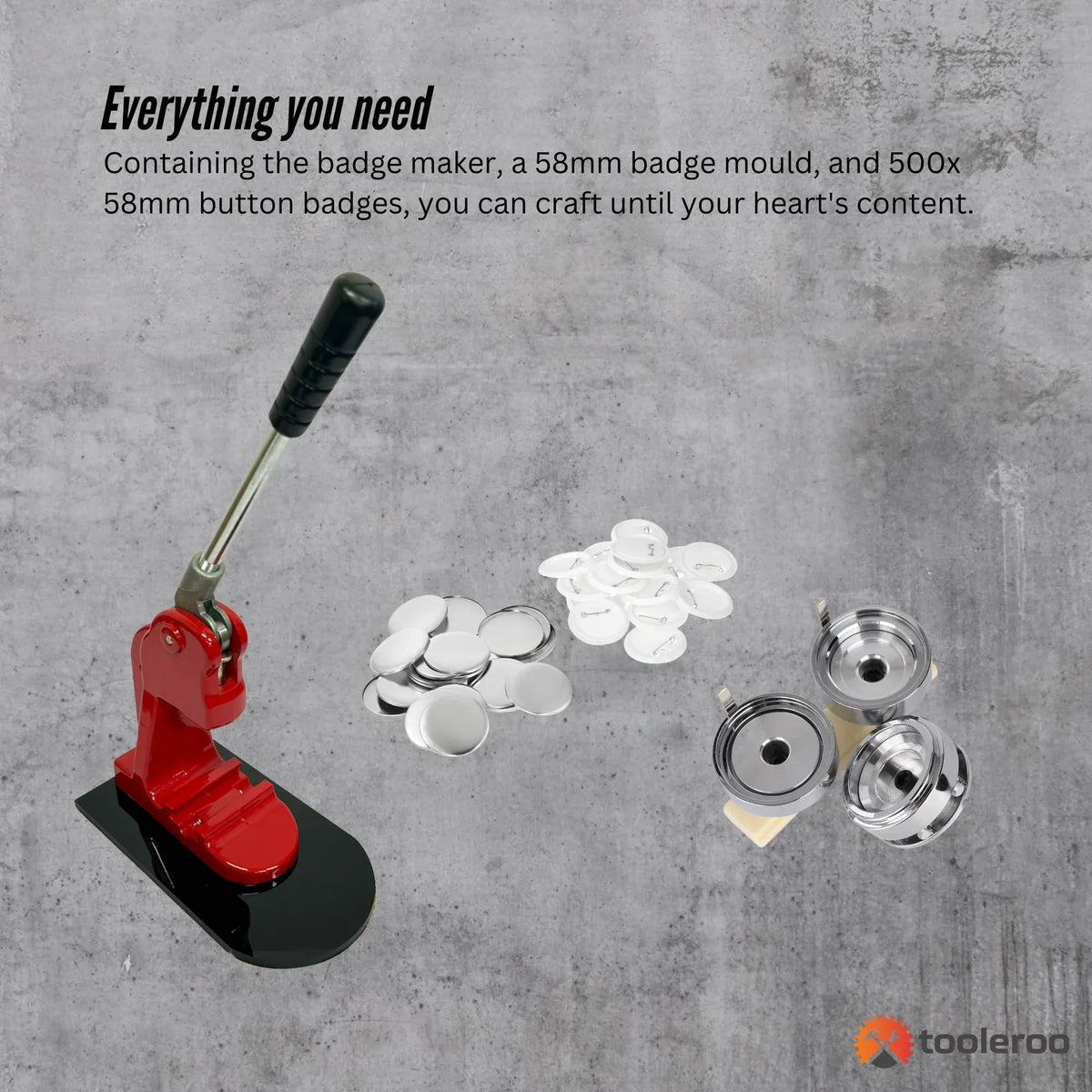Tooleroo Button Badge Making Set 58mm - Maker + Mould + Badges