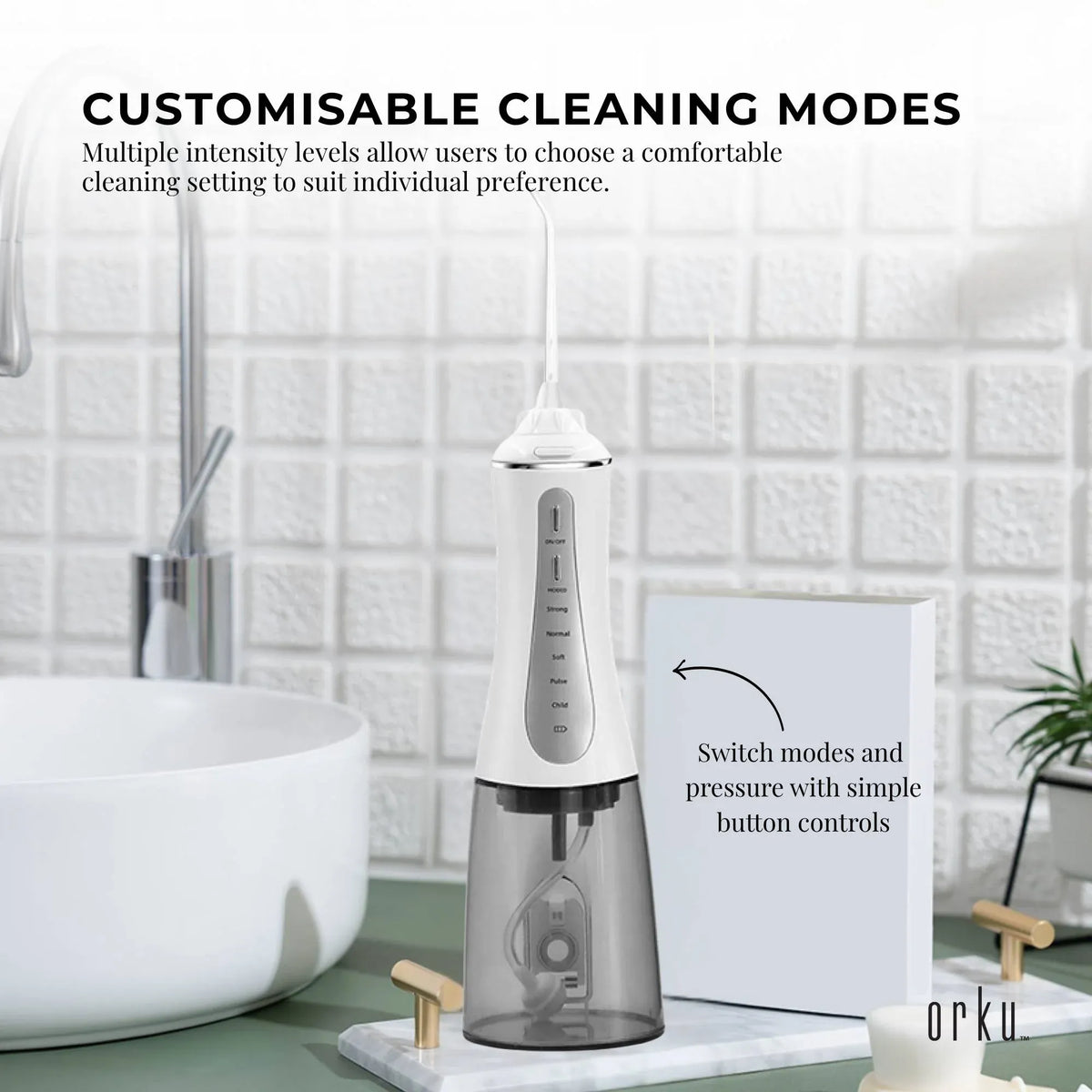 Orku Portable Oral Irrigator Flosser 350ml - Rechargeable Teeth Cleaner