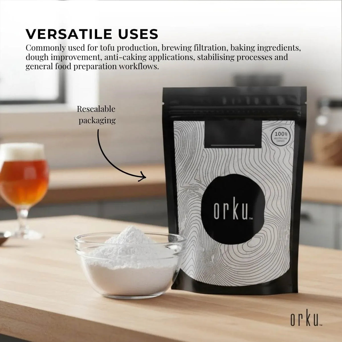 Orku 1Kg Fine Calcium Sulphate Gypsum Powder - Dihydrate Food Grade FCC E516