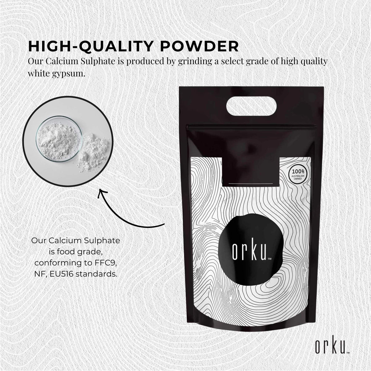 Orku 10Kg Fine Calcium Sulphate Gypsum Powder - Dihydrate Food Grade FCC E516