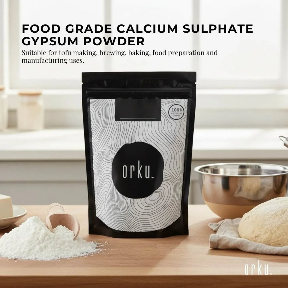 Orku 100g Fine Calcium Sulphate Gypsum Powder - Dihydrate Food Grade FCC E516
