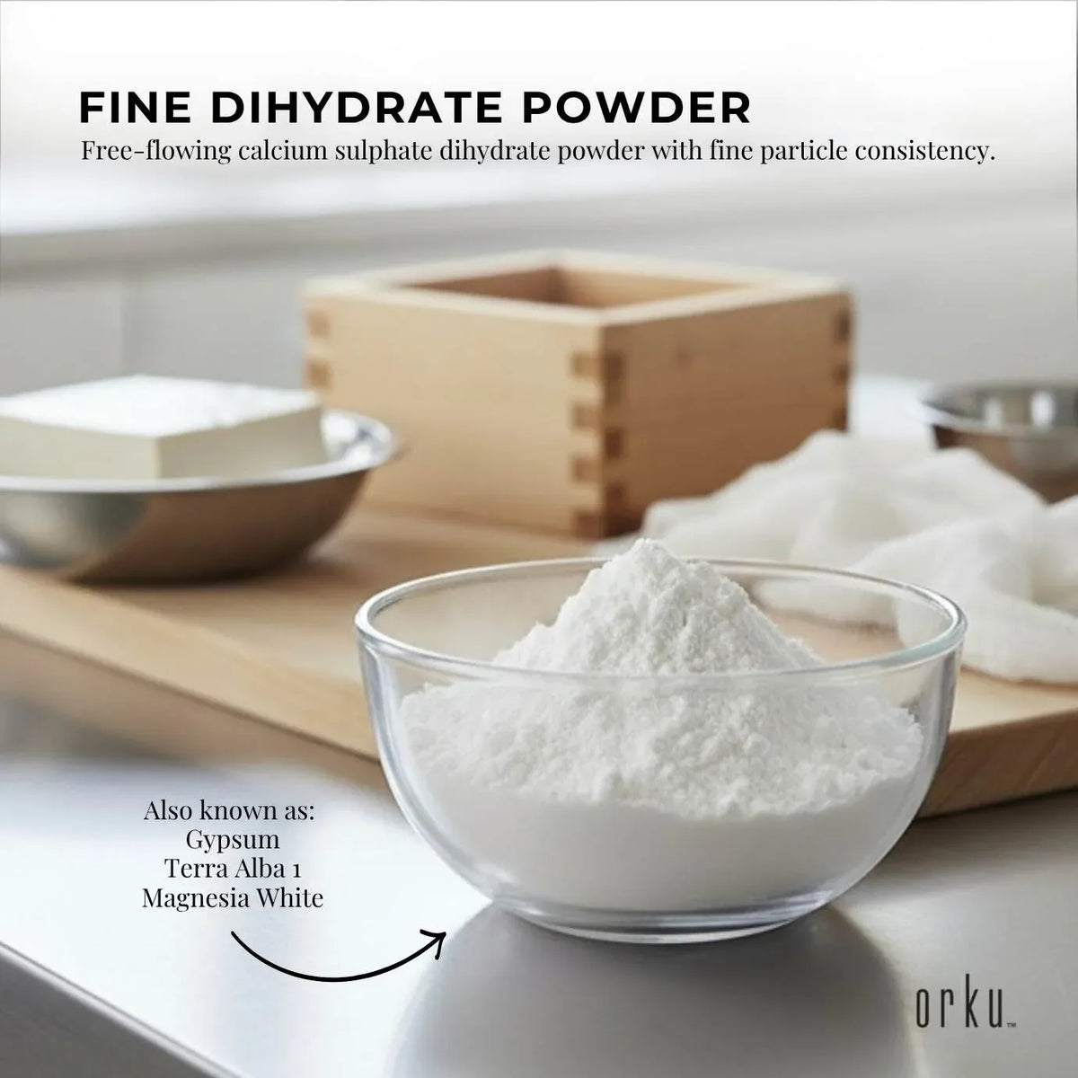 Orku 100g Fine Calcium Sulphate Gypsum Powder - Dihydrate Food Grade FCC E516