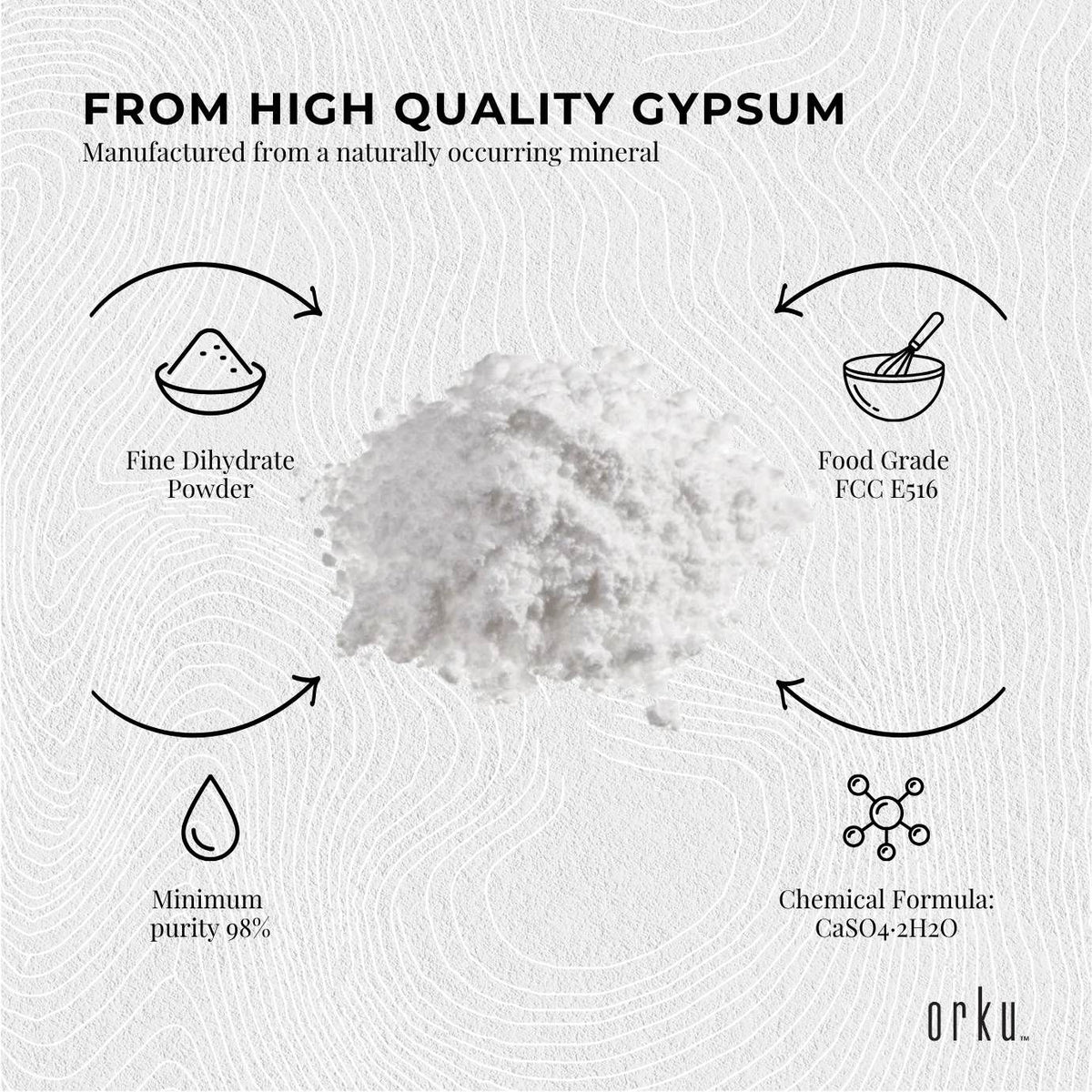 Orku 100g Fine Calcium Sulphate Gypsum Powder - Dihydrate Food Grade FCC E516