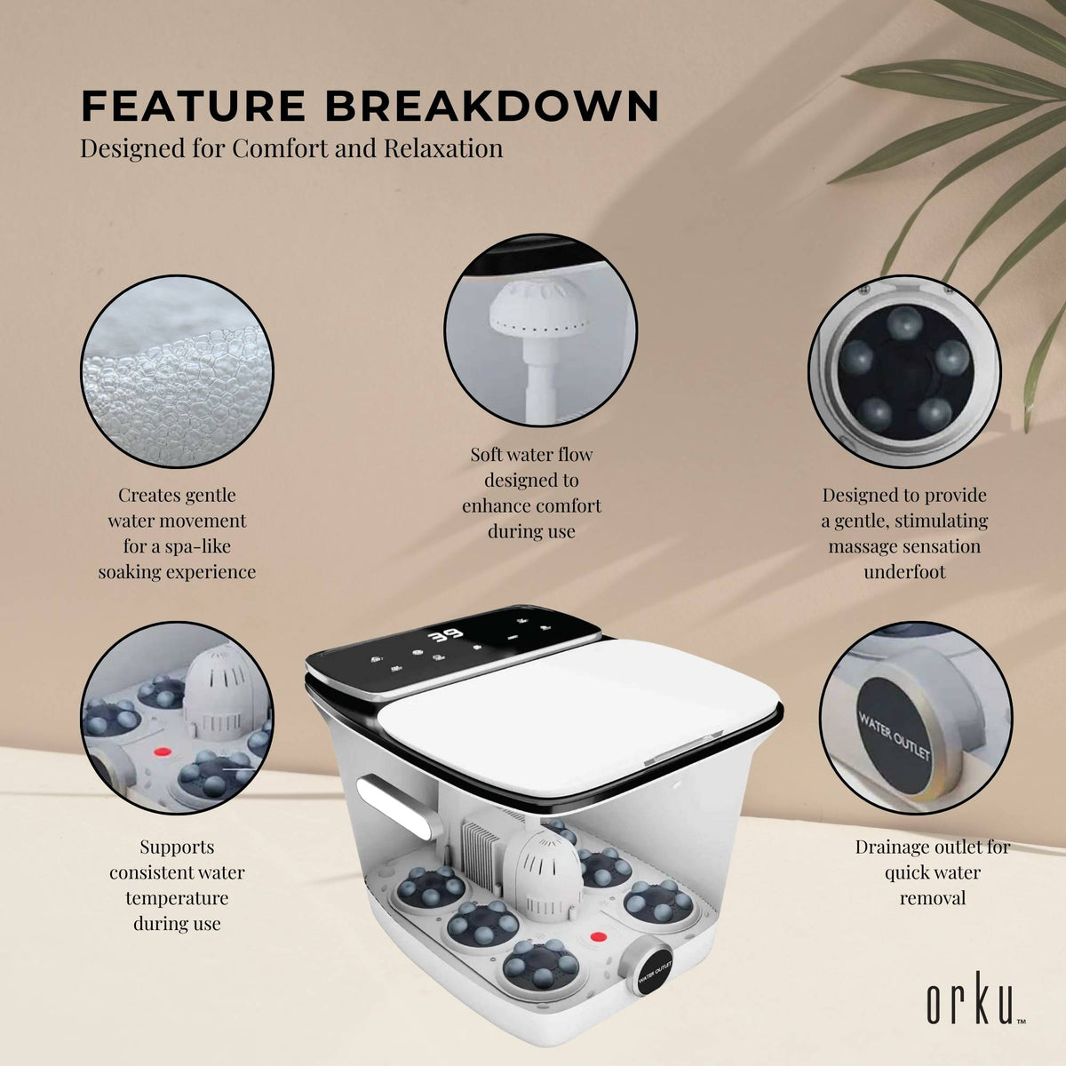 Orku Foot Spa Automatic Water Heating Massager - Electric Pedicure Bath