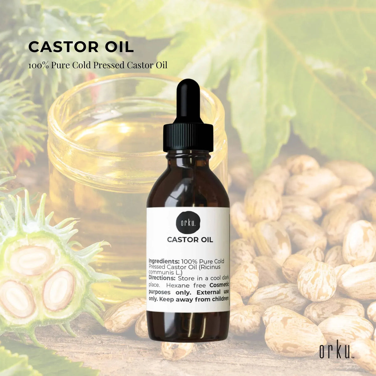 Orku 25ml Castor Oil with Dropper Cold Pressed Virgin Hexane Free