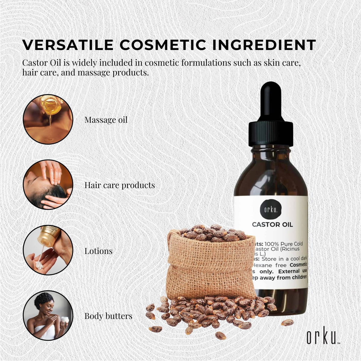 Orku 25ml Castor Oil with Dropper Cold Pressed Virgin Hexane Free