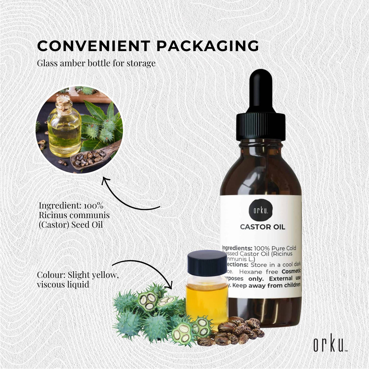 Orku 25ml Castor Oil with Dropper Cold Pressed Virgin Hexane Free