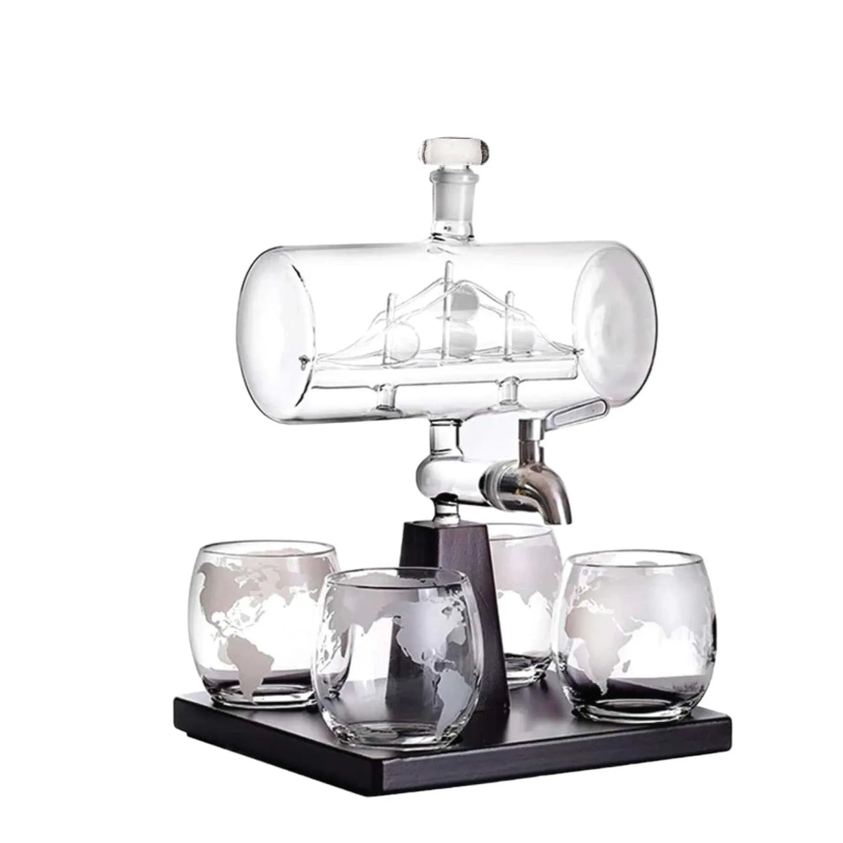 Kitchee 1L Whiskey or Wine Sailboat Glass Decanter Set - 4 Glasses + Stand