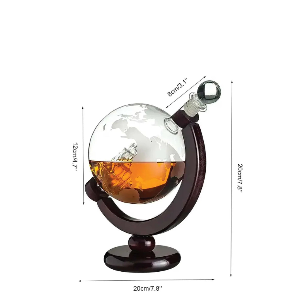 Kitchee 850ml Whiskey or Wine Globe Glass Decanter Set - 2 Glasses + Stand