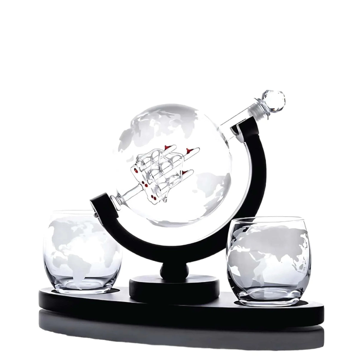 Kitchee 850ml Whiskey or Wine Globe Glass Decanter Set - 2 Glasses + Stand