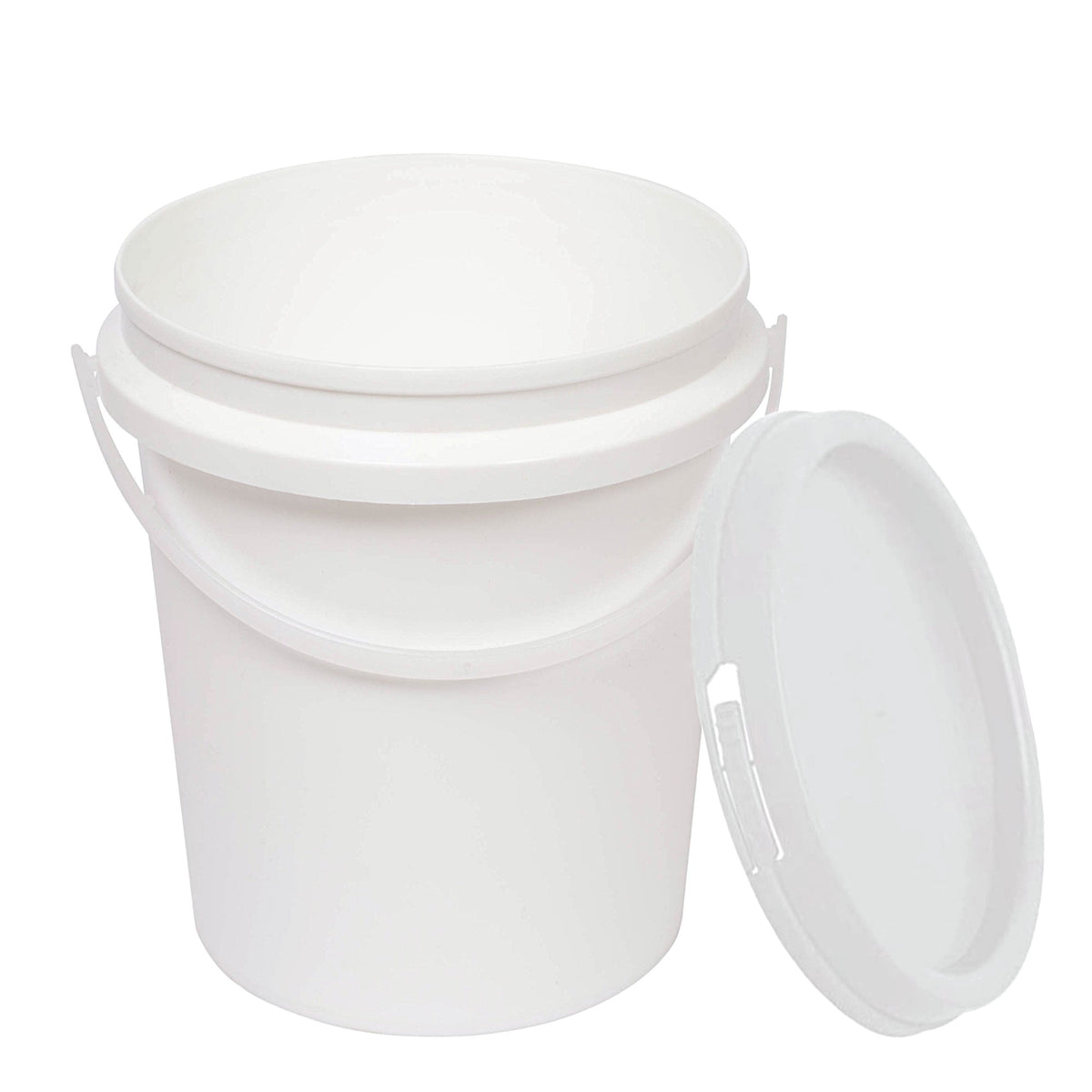 Kitchee 10x 1.2L Plastic Buckets + Lids - Empty Food Grade Tub Handle White