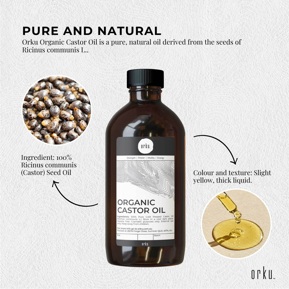 Orku 1.5L Organic Castor Oil - Hexane Free Cold Pressed