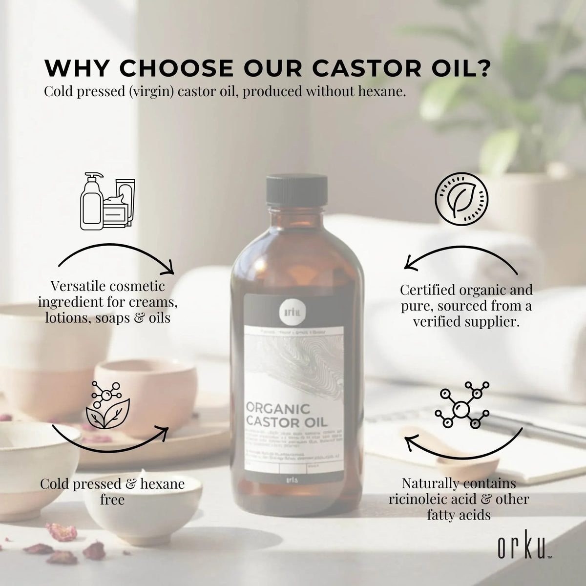 Orku 1.5L Organic Castor Oil - Hexane Free Cold Pressed