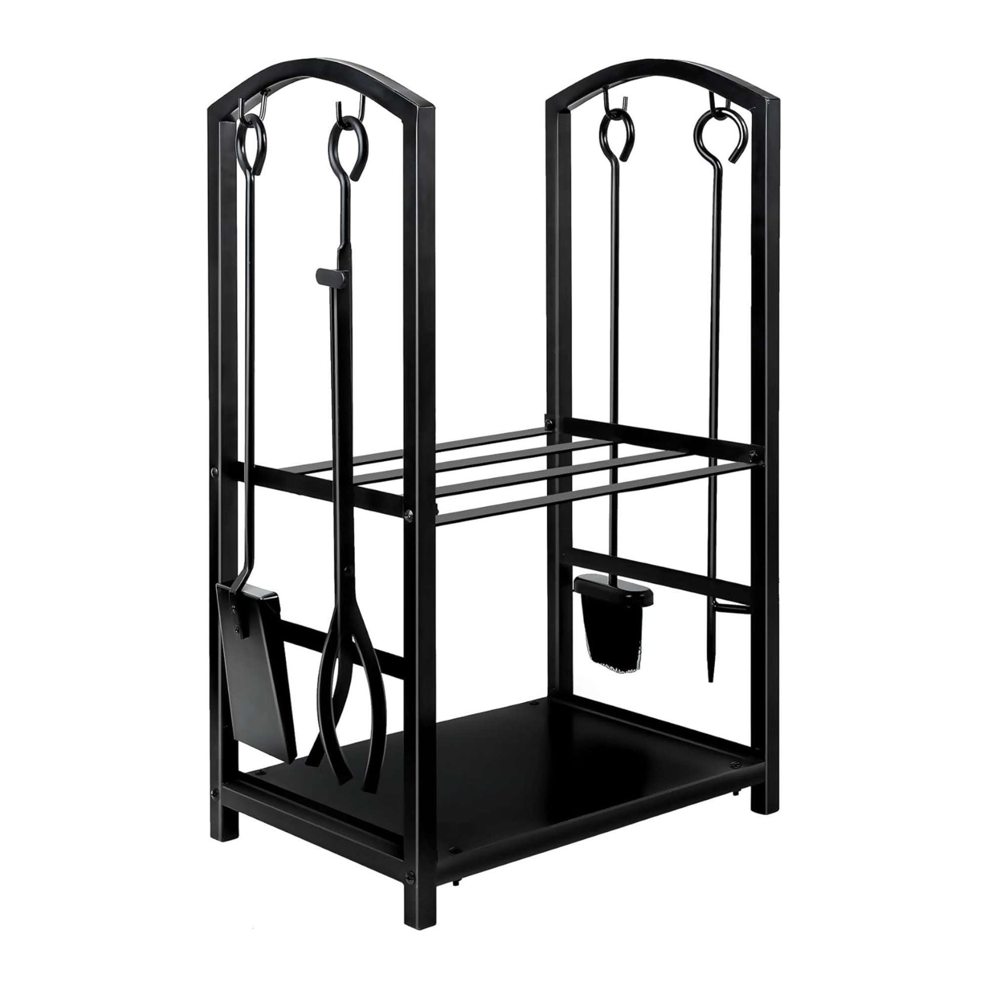 Social Hike Firewood Rack Stand and Fireplace Tool Set - Wood Log Holder