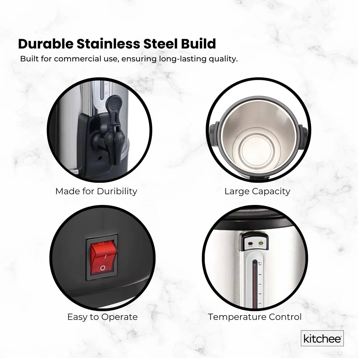 Kitchee 15L Electric Water Boiler - Stainless Steel Commercial Hot Liquid Urn