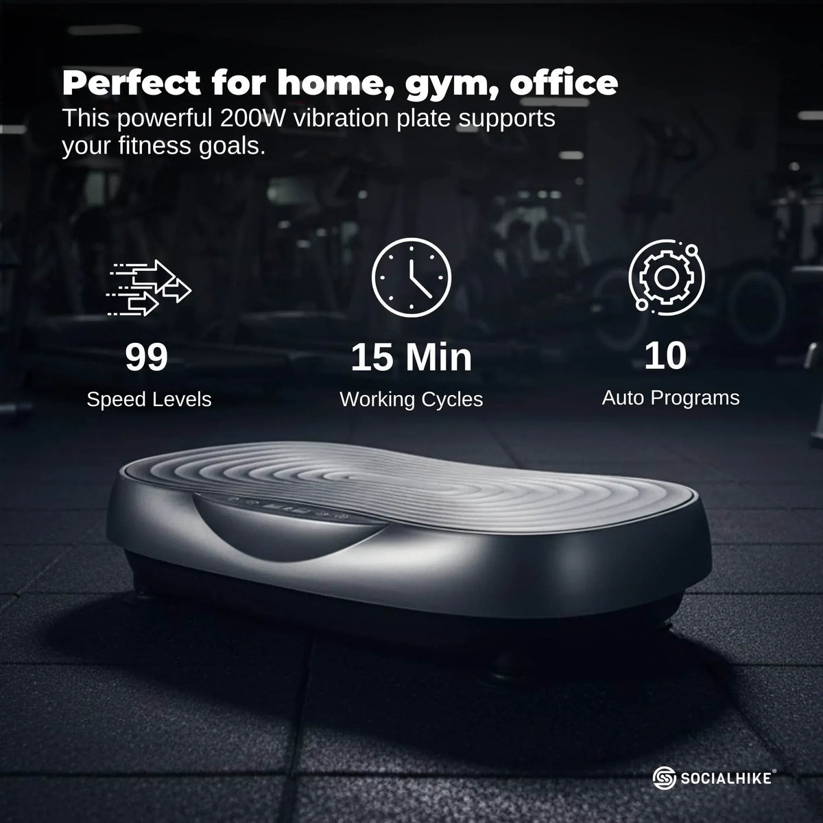 Social Hike 55cm Vibration Plate Machine Full Body Exercise Platform 200W Grey