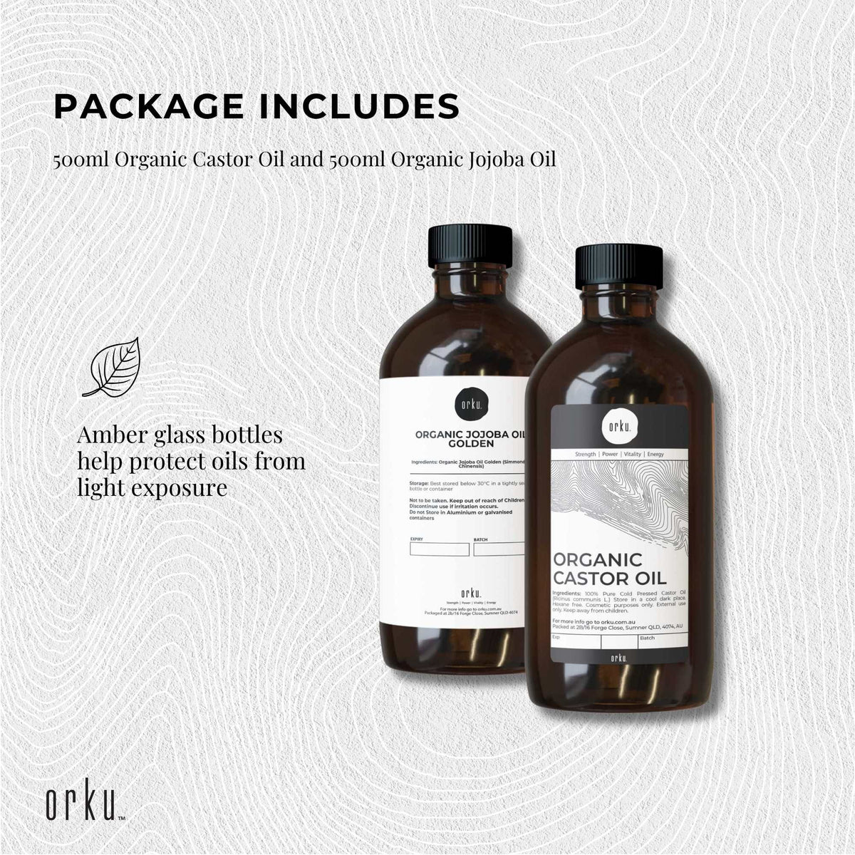 Orku 500ml Organic Castor Oil and 500ml Organic Jojoba Oil Pack