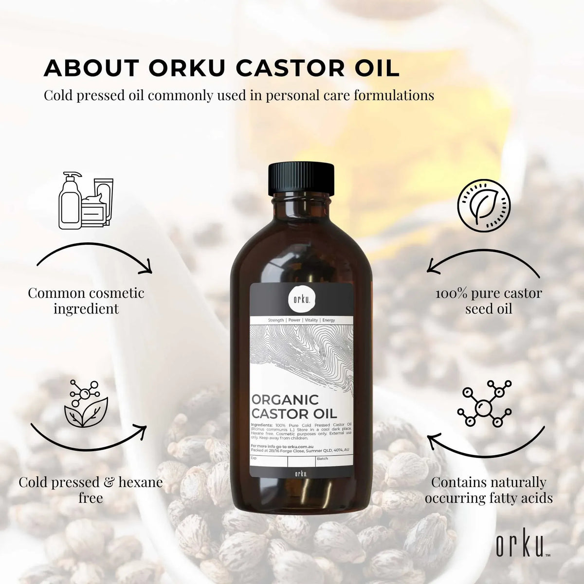 Orku 500ml Organic Castor Oil and 500ml Organic Jojoba Oil Pack