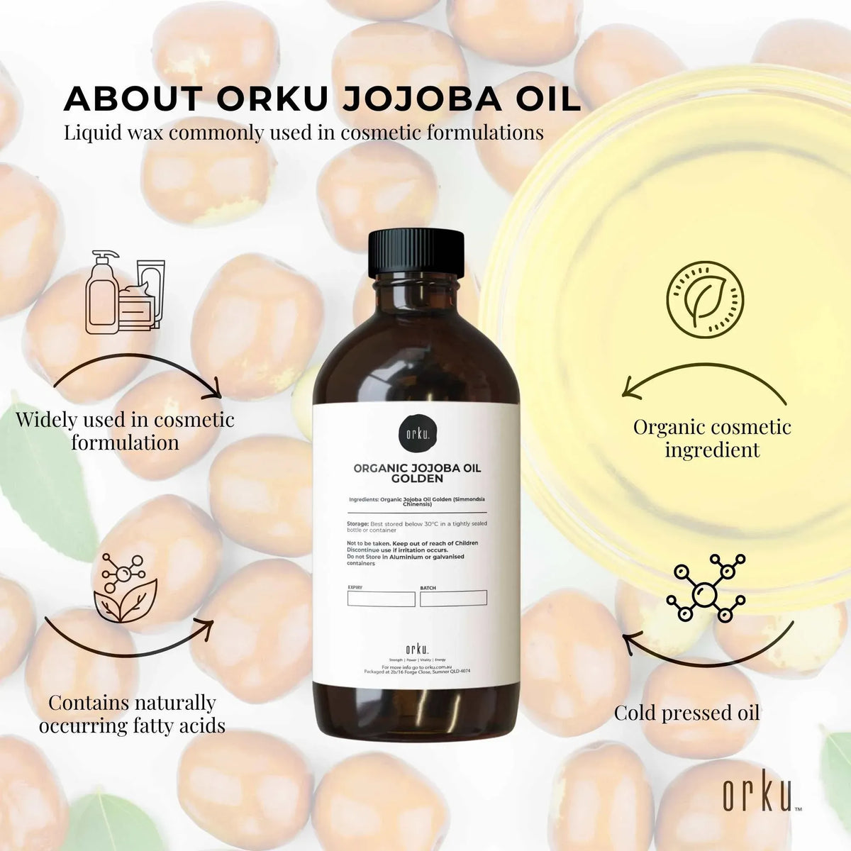 Orku 500ml Organic Castor Oil and 500ml Organic Jojoba Oil Pack