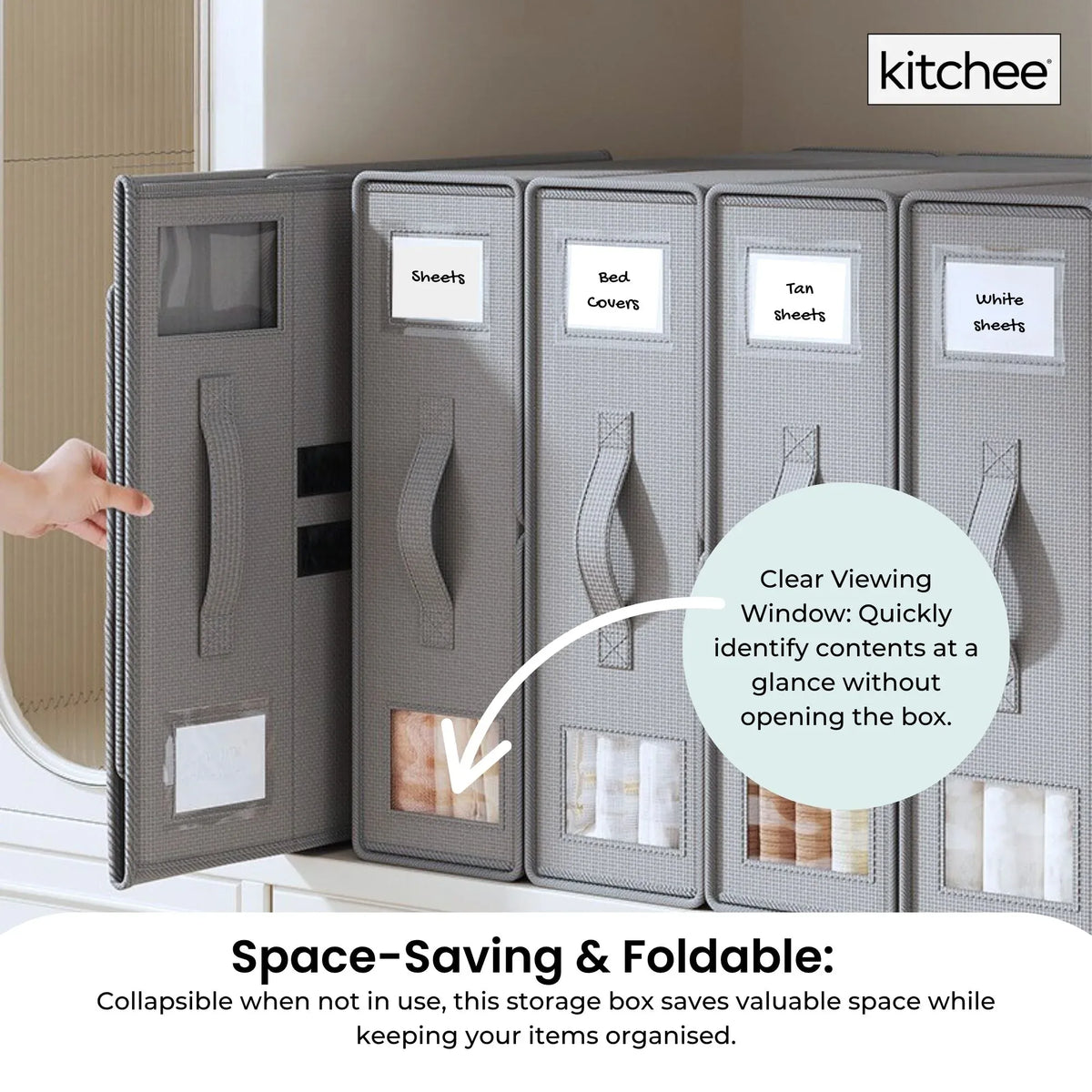 Kitchee Foldable Bed Sheet Storage Box - Linen + Closet Organiser Grey