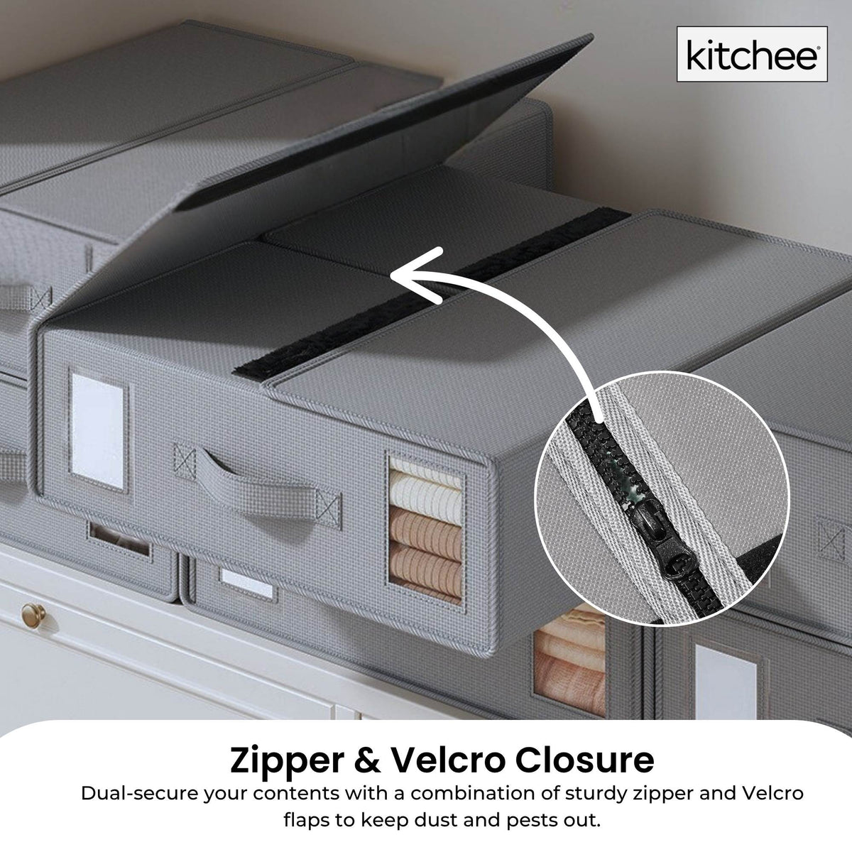 Kitchee 10x Foldable Bed Sheet Storage Box - Linen + Closet Organiser Grey