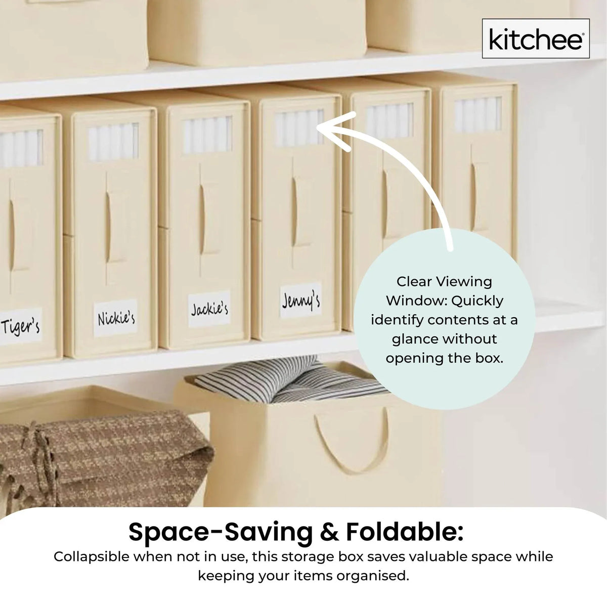 Kitchee Foldable Bed Sheet Storage Box - Linen + Closet Organiser Beige