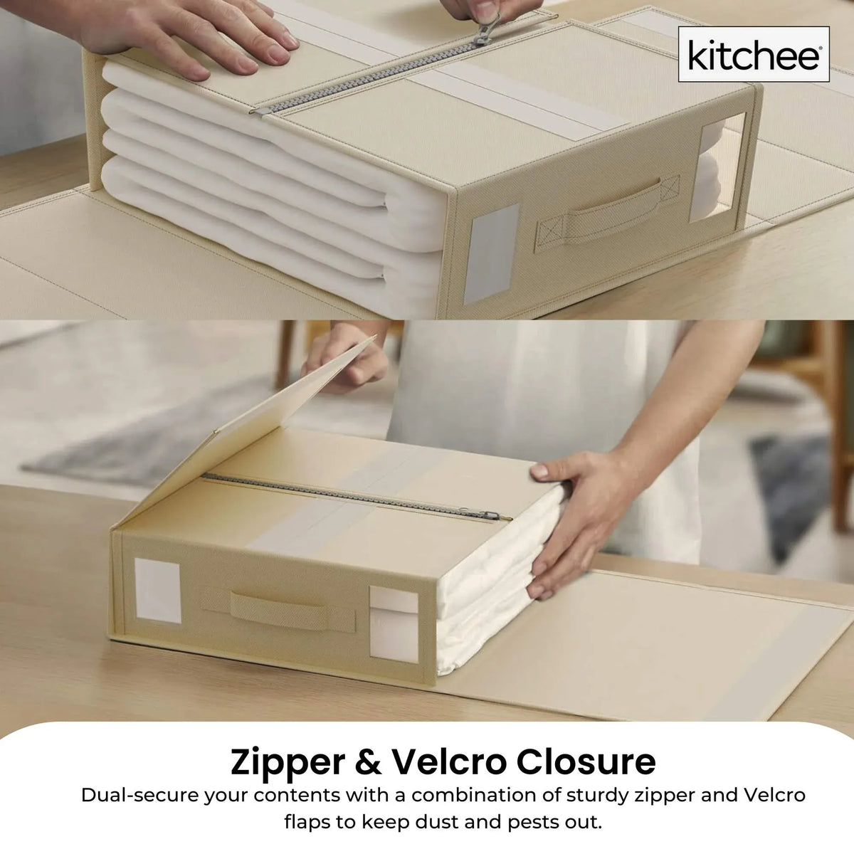 4x Kitchee Foldable Bed Sheet Storage Box - Linen and Closet Organiser Beige
