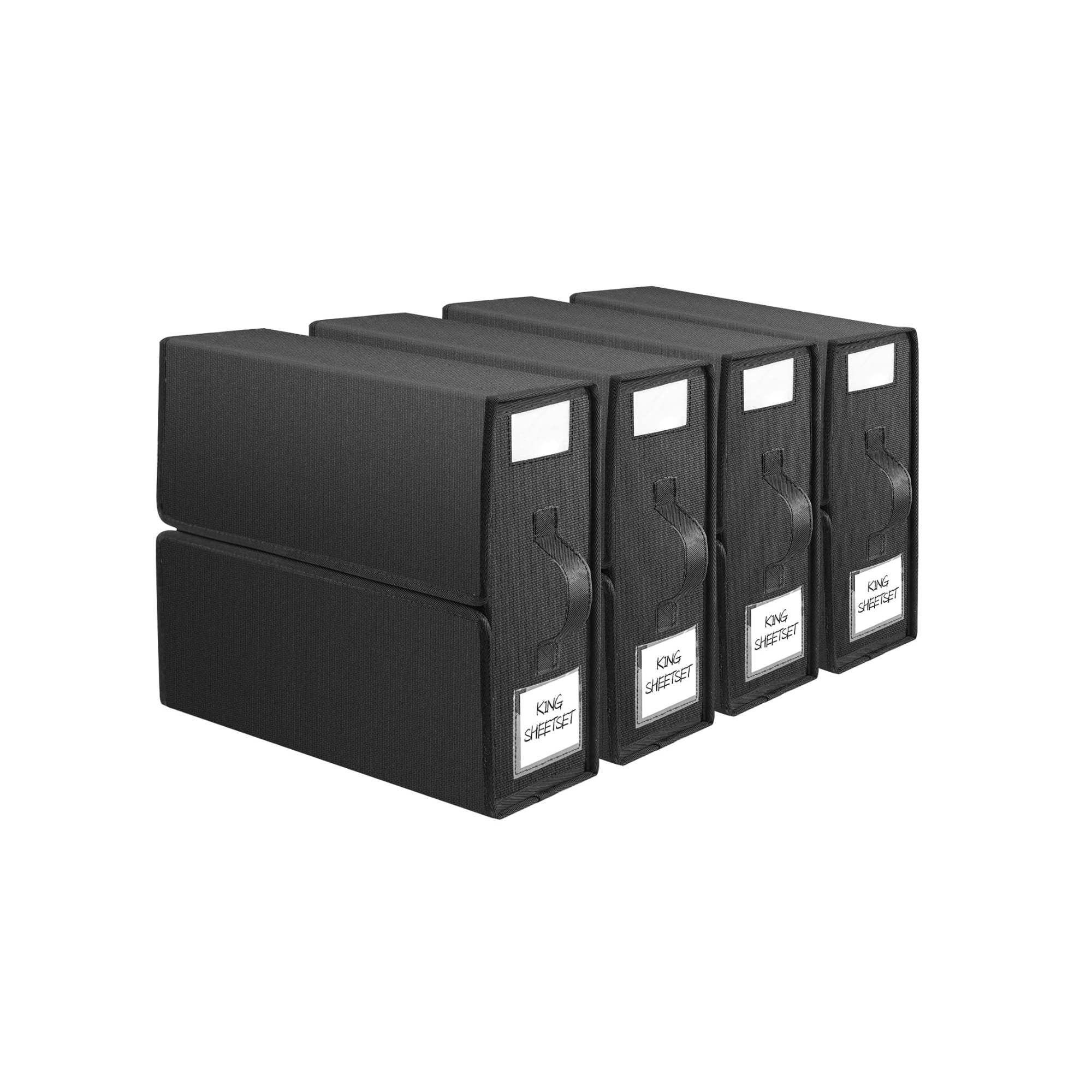 4x Kitchee Foldable Bed Sheet Storage Box - Linen and Closet Organiser Black