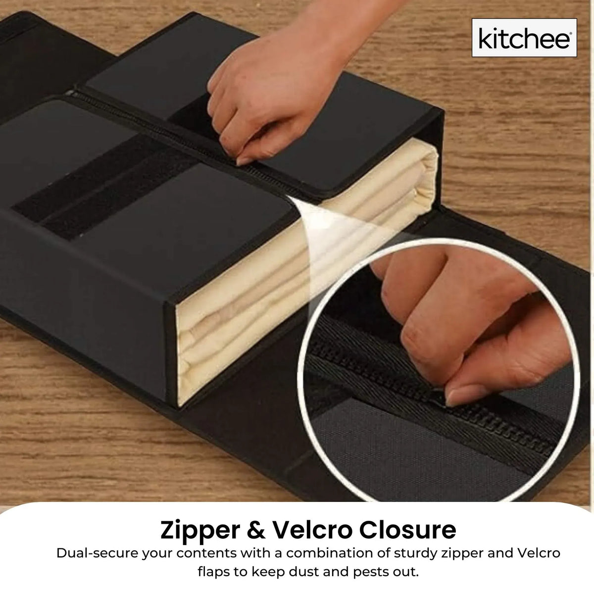 4x Kitchee Foldable Bed Sheet Storage Box - Linen and Closet Organiser Black
