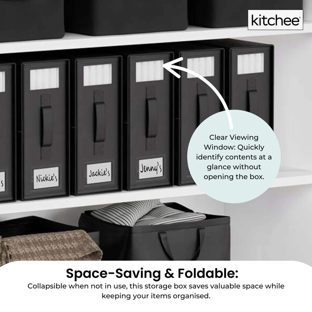 4x Kitchee Foldable Bed Sheet Storage Box - Linen and Closet Organiser Black