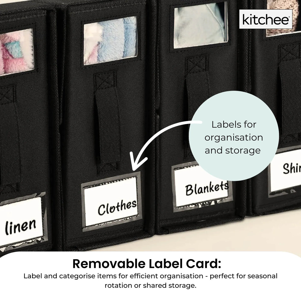 Kitchee 10x Foldable Bed Sheet Storage Box - Linen + Closet Organiser Black