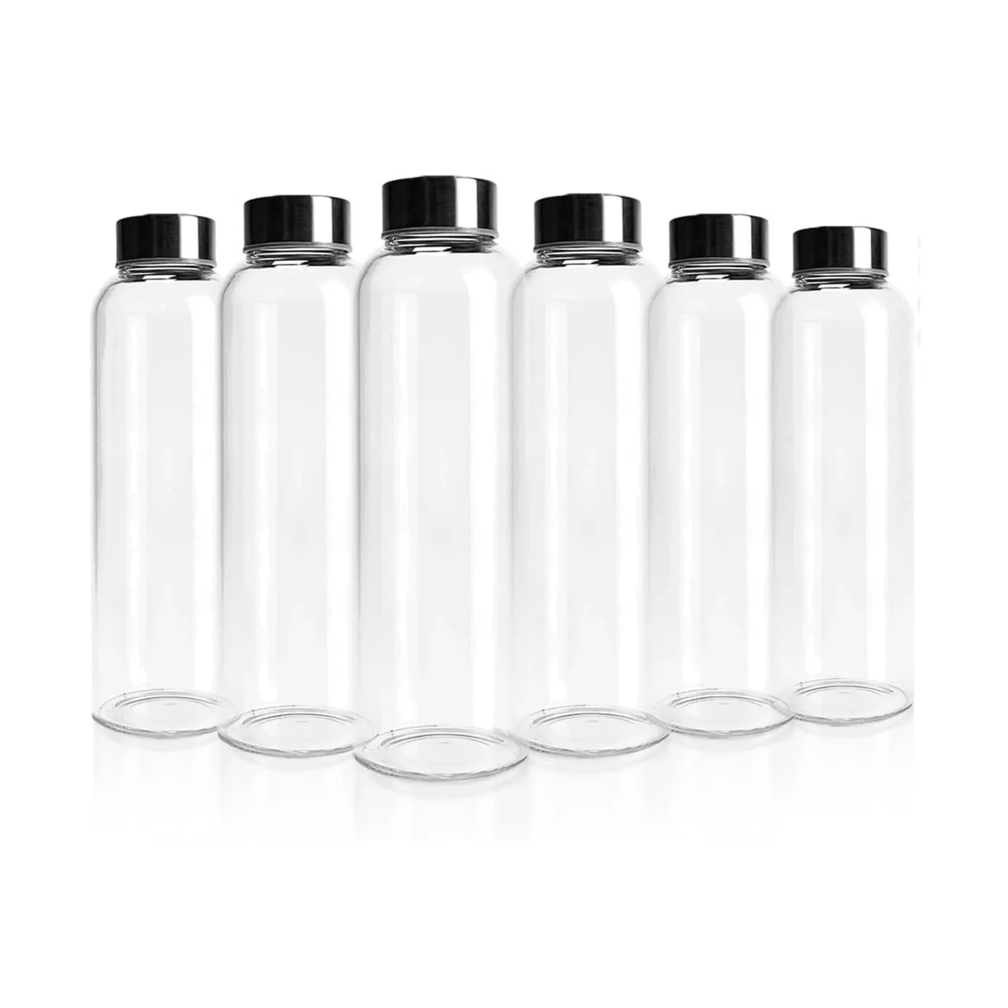 Kitchee 500ml Glass Water Bottle with Stainless Steel Lid - Set of 6 Drink Bottles