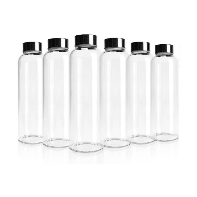 Kitchee 500ml Glass Water Bottle w/ Stainless Steel Lid Set of 6 Drink Bottles