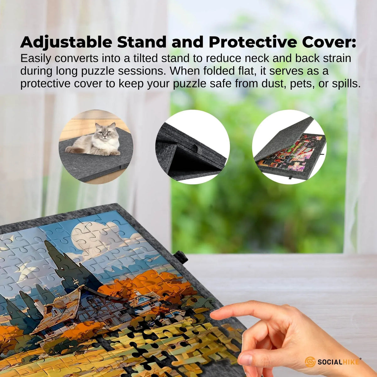 Social Hike Puzzle Board 1000 pcs - Felt Tilting Portable Cover + Drawers Grey