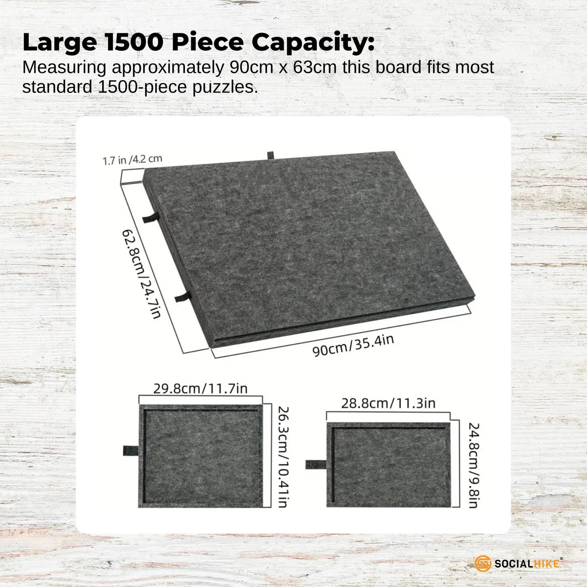 Social Hike Puzzle Board 1500 pcs - Felt Tilting Portable Cover + Drawers Grey