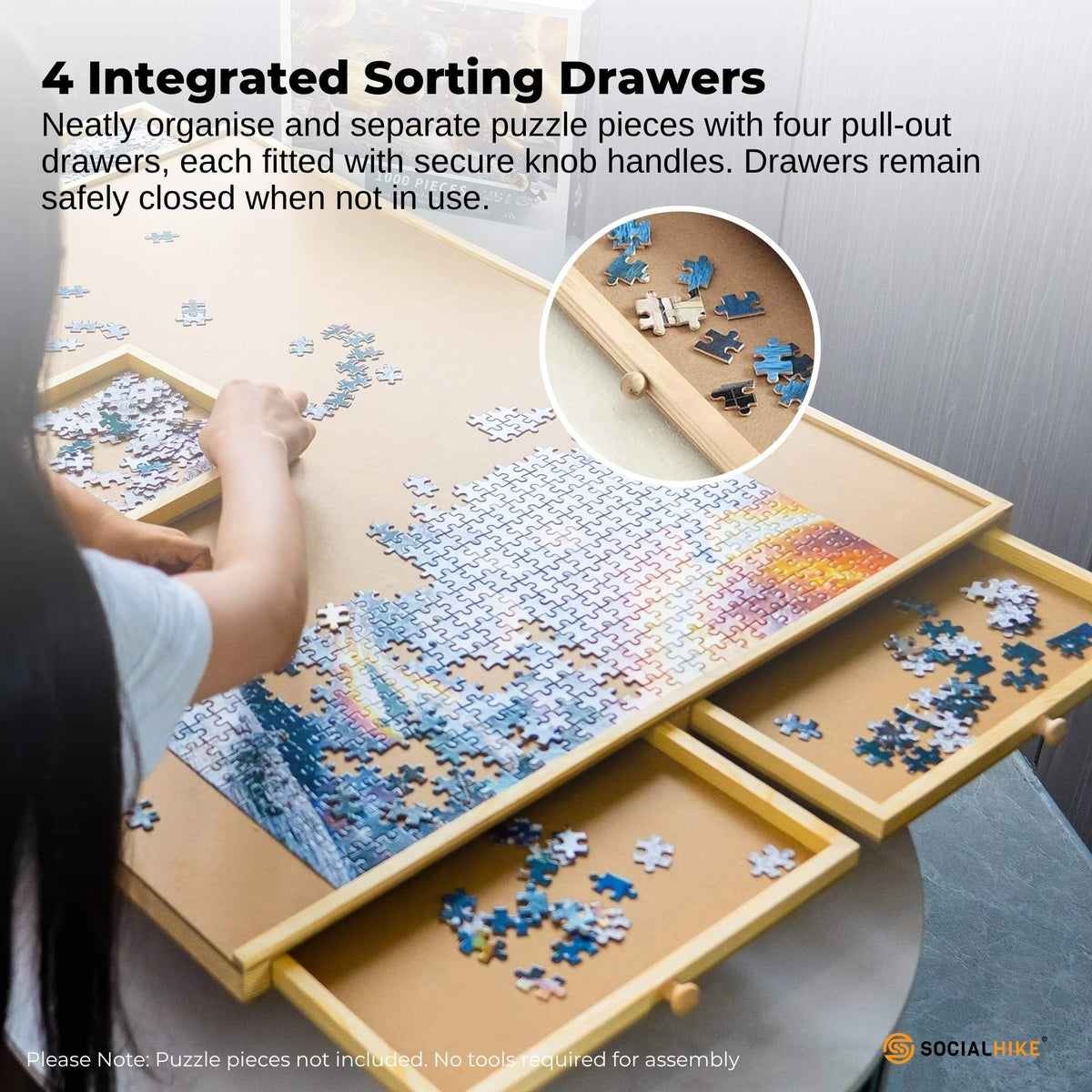 Social Hike Puzzle Board 1000 pcs  - Rotating Tabletop with 4 Drawers and Cover