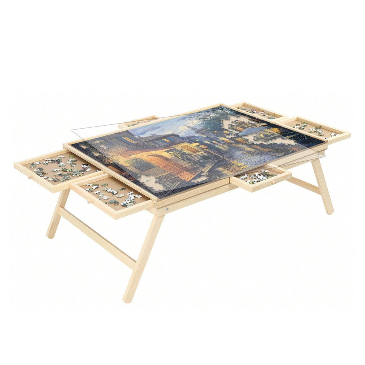 Social Hike Puzzle Board Table 1500 pcs - Folding Legs 6 Drawer with Cover