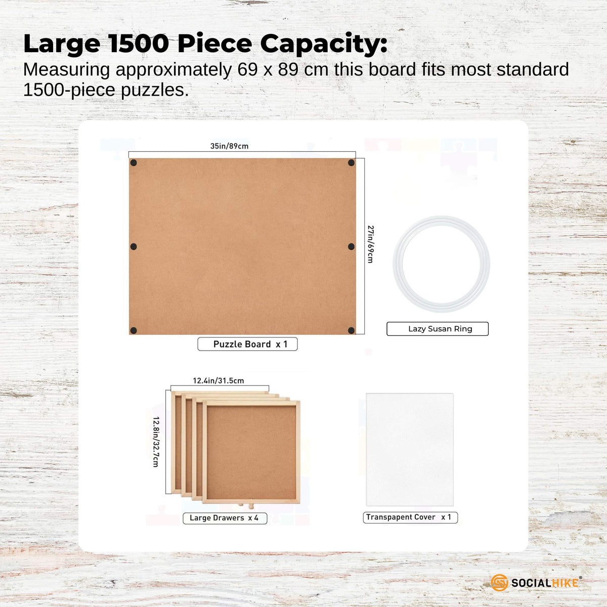 Social Hike Puzzle Board 1500 pcs  - Rotating Tabletop with 4 Drawers and Cover