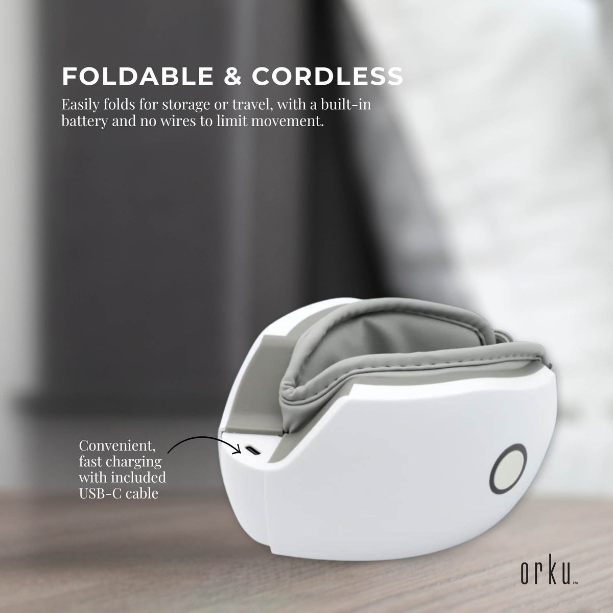 Orku Rechargeable Eye Massager - Heat Compression Vibration Bluetooth White