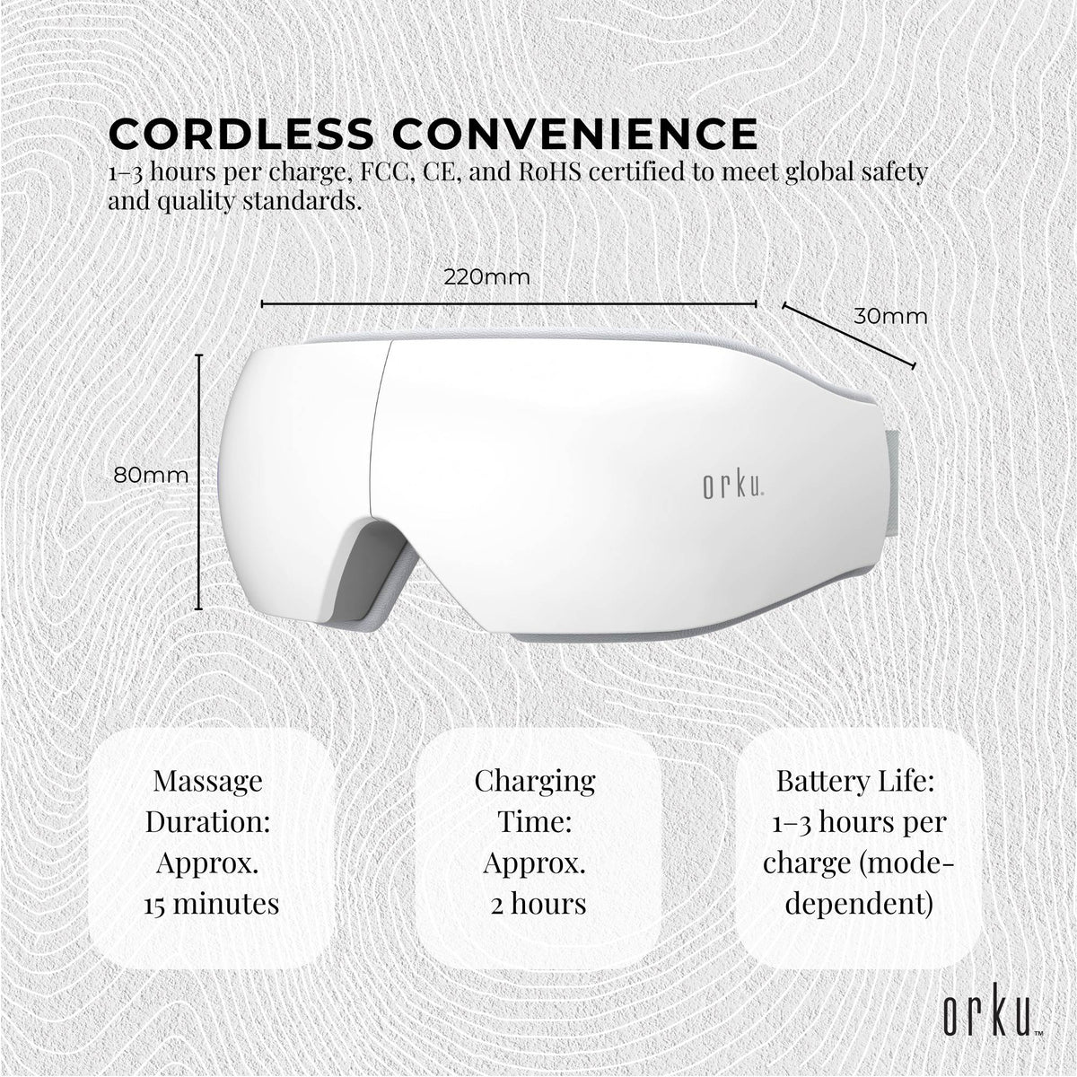 Orku Rechargeable Eye Massager - Heat Compression Vibration Bluetooth White