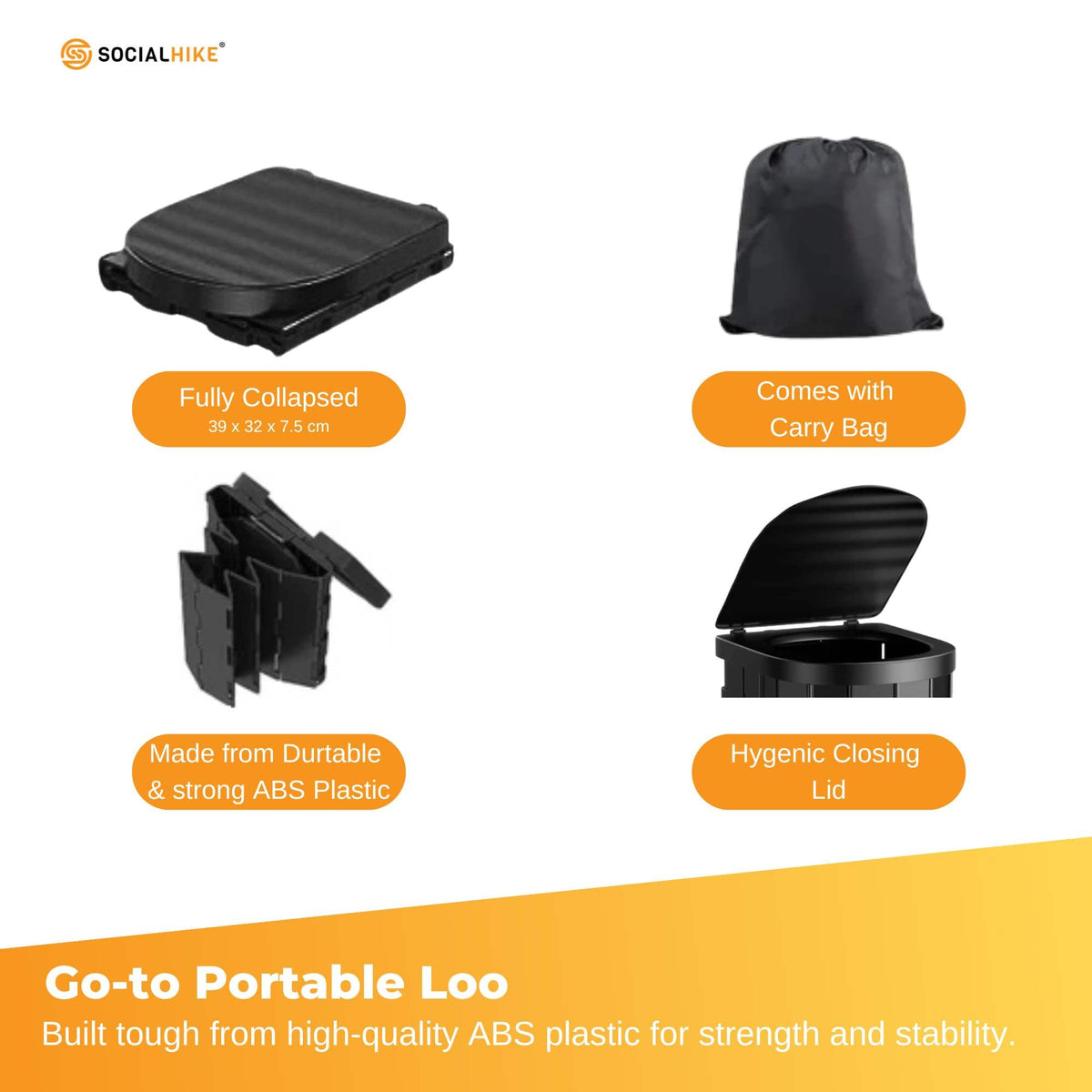 Social Hike Portable Folding Camping Toilet - Outdoor Lightweight Compact Potty
