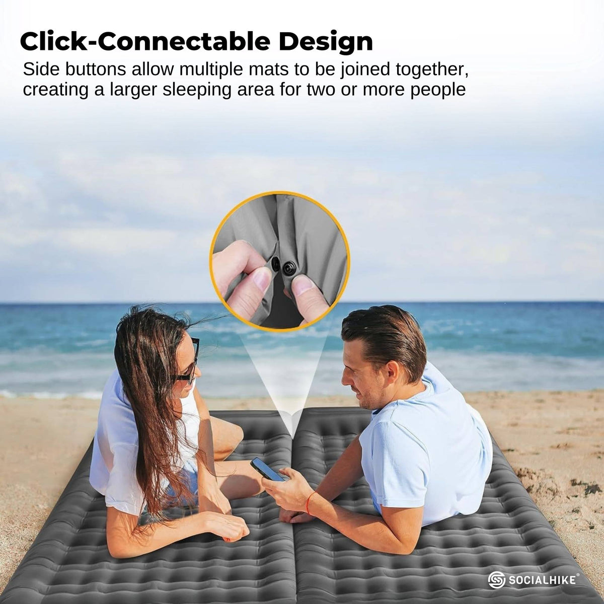Social Hike Step-Inflating Camping Mattress Lightweight Waterproof Sleeping Grey