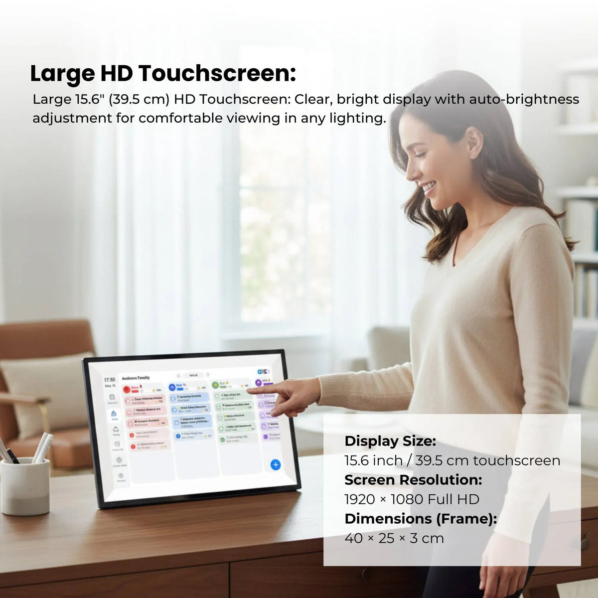 Kitchee 15.6" Digital Calendar Smart Family Planner - 39.5cm Touchscreen Black